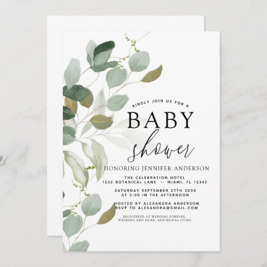 Baby shower vert Eucalyptus Invitation (Devant / Derrière)
