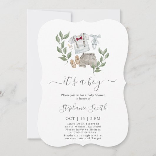 Baby shower Vêtements pour bébés Invitation garçon (Devant)