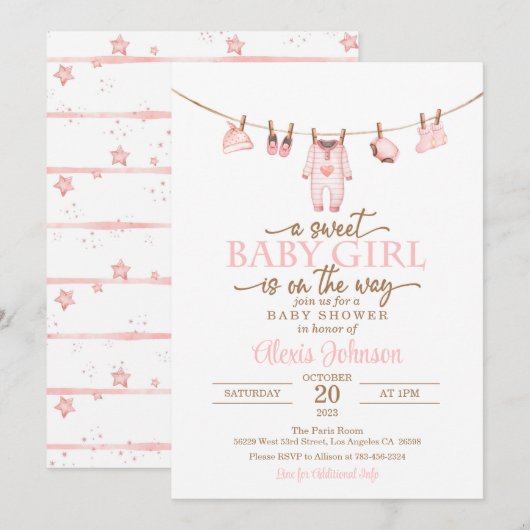 Baby shower Vêtements pour bébés Invitation - Rose (Devant / Derrière)