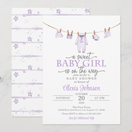 Baby shower Vêtements pour bébés Invitation - Viol (Devant / Derrière)