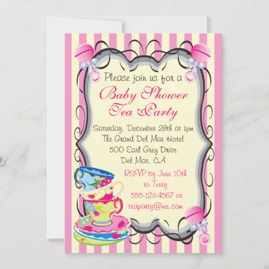 Baby shower Victoriaans Tea Party Uitnodiging (Voorkant)