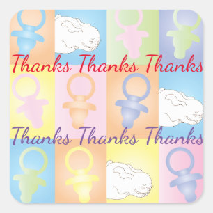 Baby shower Vierkante Stickers Paci Bunny
