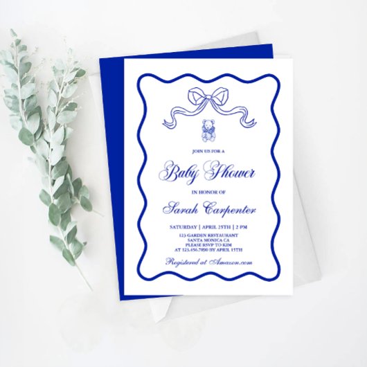 Baby shower Vintage bleu Invitation garçon