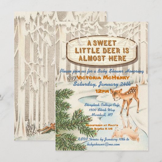 Baby shower vintage Bois d'hiver Cerfs Invitations (Devant / Derrière)