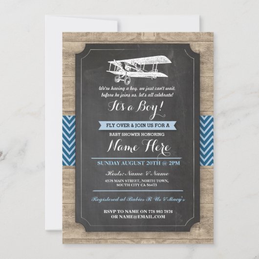 Baby shower Vintage   Boy Wood Invitation (Devant)