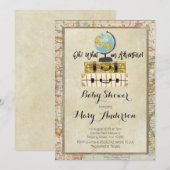 Baby shower vintage de bagages Invitation pour gar (Devant / Derrière)