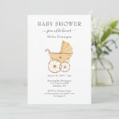 Baby shower Vintage Pram Aquarelle Cute Invitation (Debout devant)