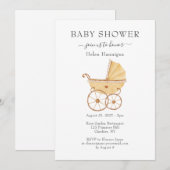 Baby shower Vintage Pram Aquarelle Cute Invitation (Devant / Derrière)
