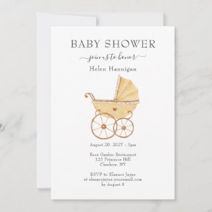 Baby shower Vintage Pram Aquarelle Cute Invitation