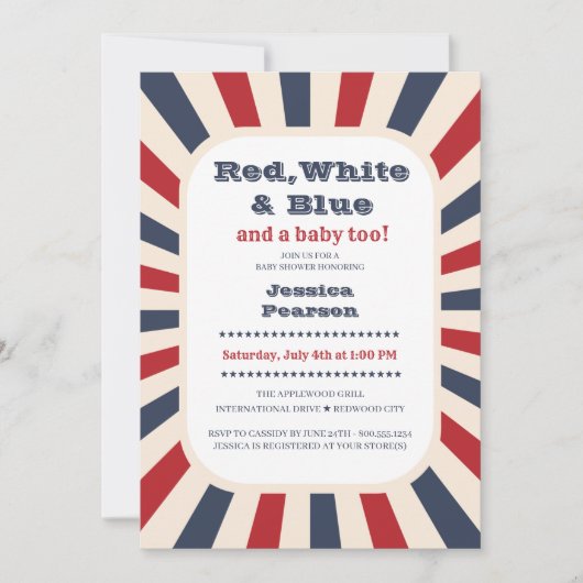 Baby shower vintage Rouge Blanc et Bleu Invitation (Devant)