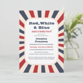 Baby shower vintage Rouge Blanc et Bleu Invitation (Debout devant)
