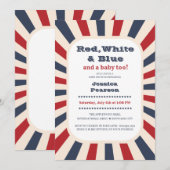 Baby shower vintage Rouge Blanc et Bleu Invitation (Devant / Derrière)