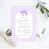 Baby shower violet En vichy invitation avec arc