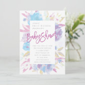 Baby shower violet Invitation Floral Aquarelle (Debout devant)