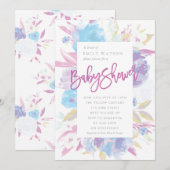 Baby shower violet Invitation Floral Aquarelle (Devant / Derrière)