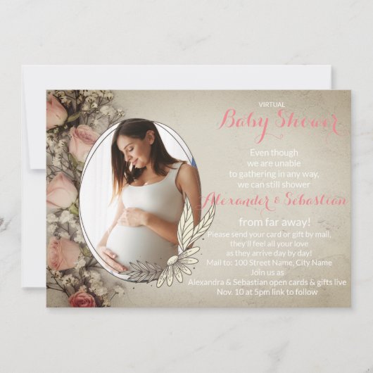 Baby shower virtuel - Invitation photo modifiable (Devant)