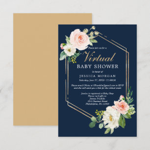 Baby shower virtuel Marine Blue Gold Invitation