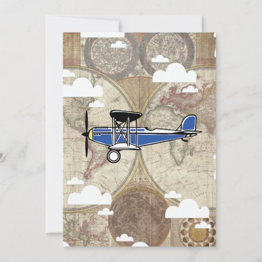 Baby shower  vliegtuig en Wereldkaart Kaart (Achterkant)