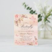 Baby shower vlinder blush pampas gras roos goud uitnodiging briefkaart (Staand voorkant)
