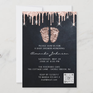 Baby shower Voeten Glitter Roos Gouden Drip QRBoy Kaart