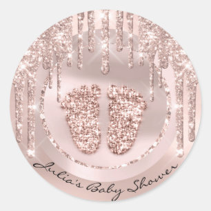 Baby shower Voetroze naam druppelaar Roos Glitter Ronde Sticker