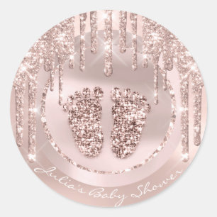 baby shower Voetroze naam druppelaar Roos Glitter Ronde Sticker