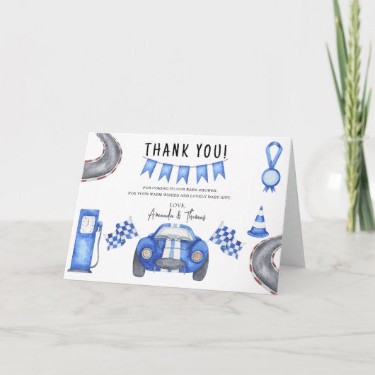 Baby-Shower voiture de course - merci (Devant)