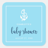 Baby shower voor ankerblauw script vierkante sticker (Voorkant)