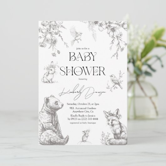 Baby shower voor Antiek bosdieren Kaart (Staand voorkant)