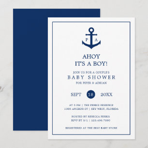 Baby shower voor autische anker-monogram-jongen-pa kaart