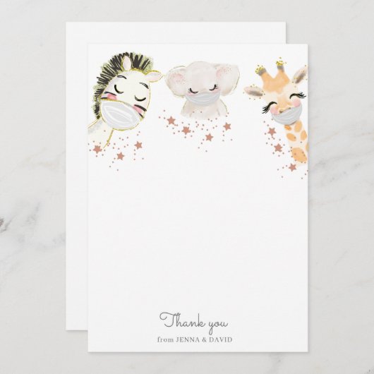 baby shower voor babydieren met gezichtsmasker bedankkaart (Voorkant / Achterkant)