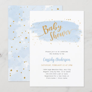 Baby shower voor blauwe en goudWaterverf Kaart