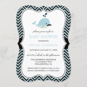 Baby Shower voor Blauwe Snor Walvis Chevron Jongen Kaart