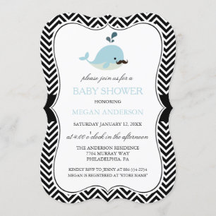 Baby Shower voor Blauwe Snor Walvis Chevron Jongen Kaart