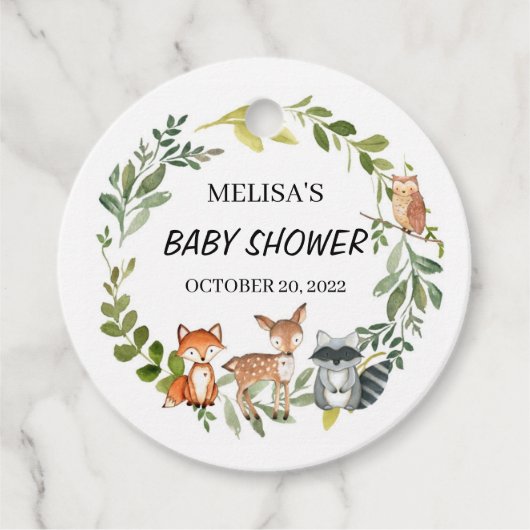 Baby shower voor bosdierentuin bedankjes labels (Voorkant)
