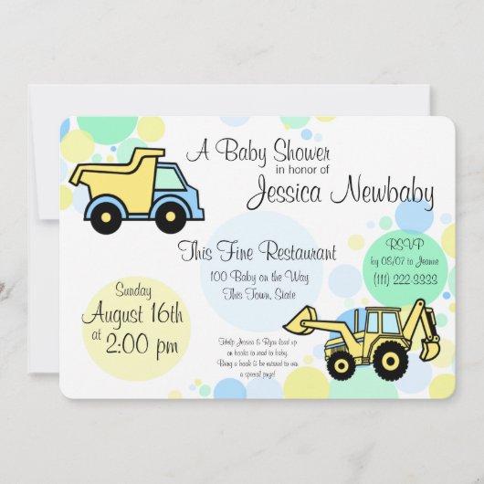 Baby shower voor bouwwagens kaart (Voorkant)