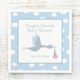 Baby shower voor Boy Stork met Blue Sky en Clouds Servet