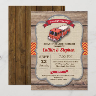 Baby shower voor brandweerauto's. Vintage rood Kaart