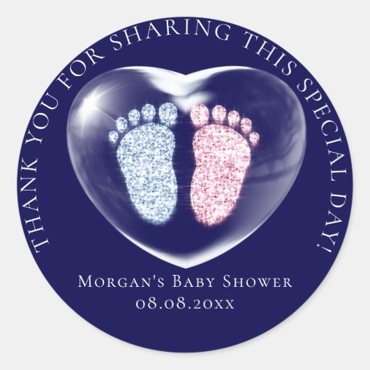 Baby shower voor bubbelsteentjes blauw roze ronde sticker (Voorkant)