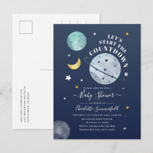 Baby shower voor buitenruimtetypografie uitnodiging briefkaart