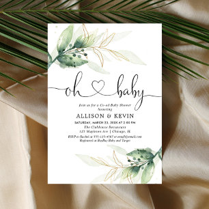 Baby shower voor codering, moderne goudgroen kaart