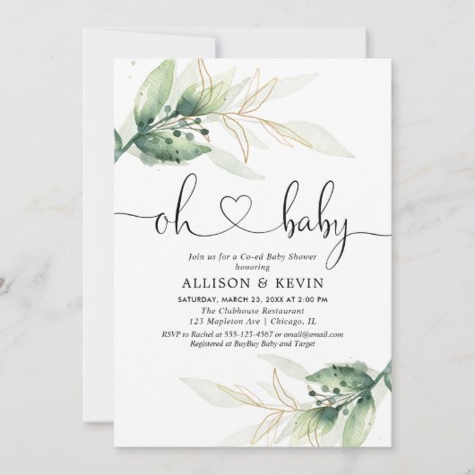 Baby shower voor codering, moderne goudgroen kaart (Voorkant)