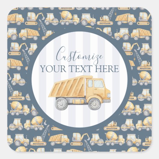 Baby shower voor de bouw van vrachtwagens vierkante sticker (Voorkant)