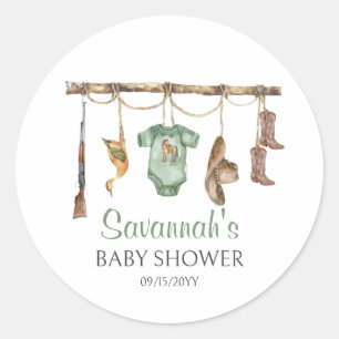 Baby shower voor de eendenjacht ronde sticker
