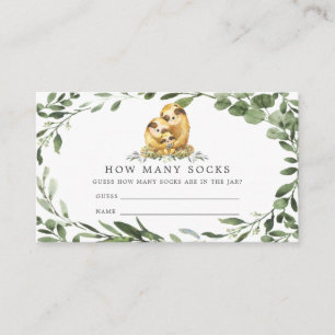 Baby shower voor de Sloth Family raad hoeveel sokc Informatiekaartje