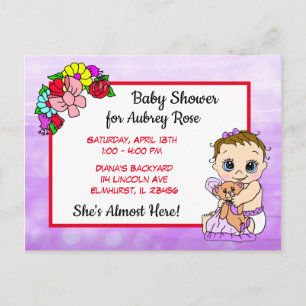 Baby shower voor Girl, Paars Floral Baby Briefkaar Briefkaart