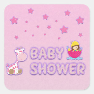 Baby shower voor Girl Stars en Giraffe Vierkante Sticker