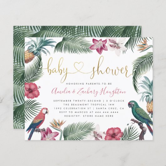 Baby shower voor Gold Handwrite Script Tropics (Voorkant / Achterkant)