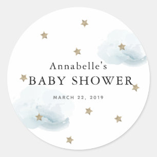 Baby shower voor gouden sterren en vloeiende wolke ronde sticker