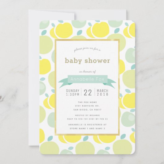 Baby shower voor groene gele Apple Pattern Kaart (Voorkant)